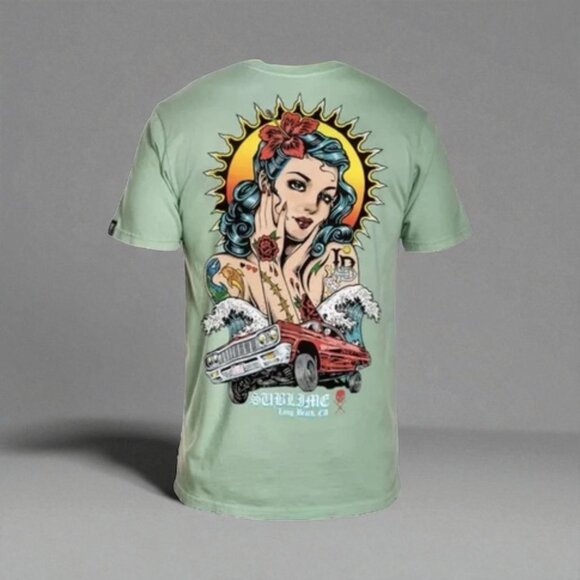 Sullen Other - Men's Sullen Art Co Ruca Premium Sublime Long Beach Neptune Green T-Shirt Size L